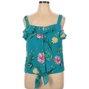 NWT Lemon Tart Green Floral Print Ruffle Tank Top
